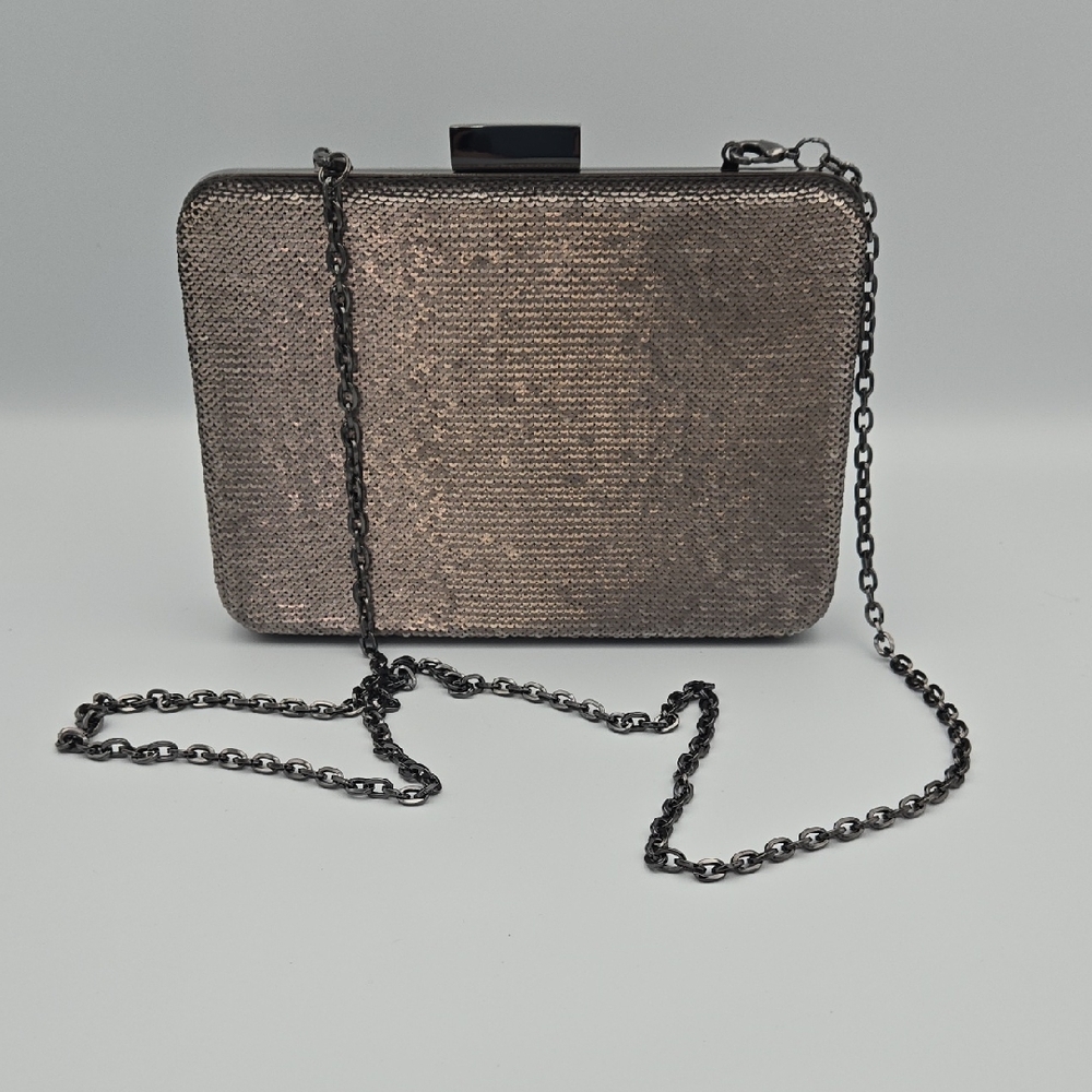 White House Black Market Metallic Clutch with Removable Chain Strap